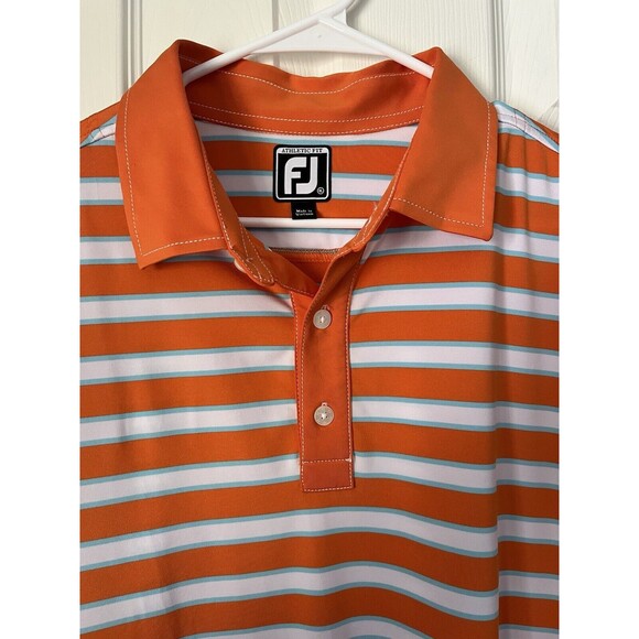 FootJoy Polo Shirt Mens XL Orange Stripe FJ Golf Stretch Performance Logo Adult - Picture 4 of 5